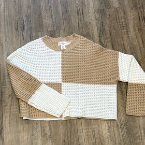 Jessica Simpson Cream and Tan Knit Sweater size XS (fits 10-12 year old girl)